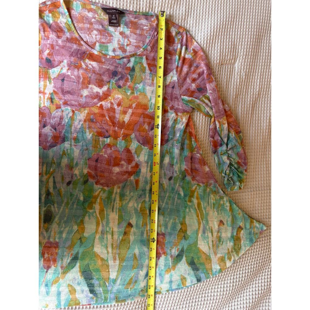 Multiples Floral Tunic Dress Long Sleeve Watercolor Print Rayon Blend - Picture 7 of 8